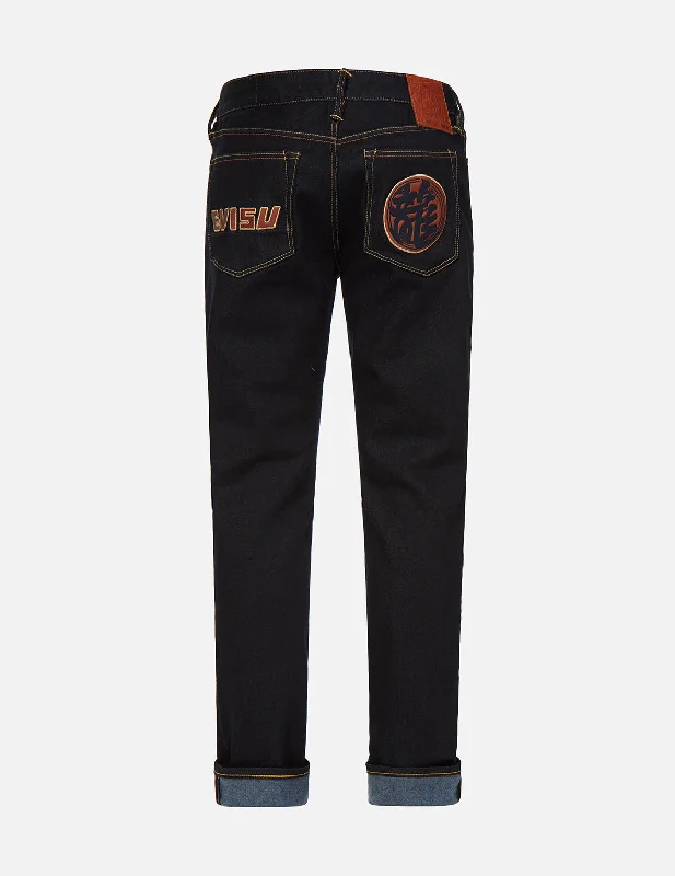 Logo and Kanji Leather Patched Carrot Fit Jeans #2017