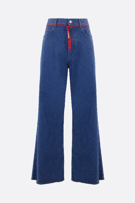 wide-leg denim trousers