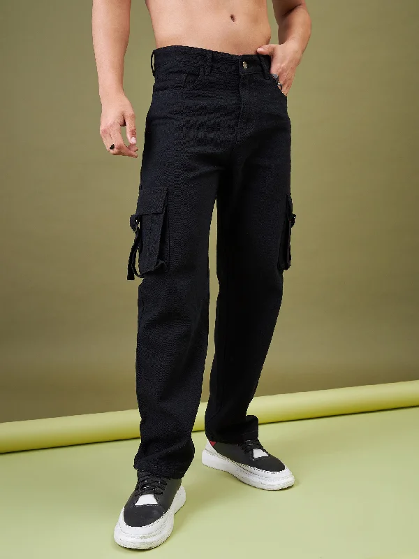 Men Black Box Pocket Relax Fit Jeans