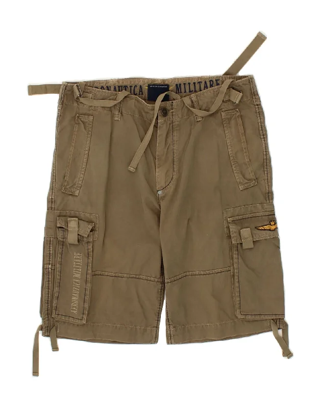 AERONAUTICA MILITARE Mens Cargo Shorts IT 52 XL W36  Brown Cotton