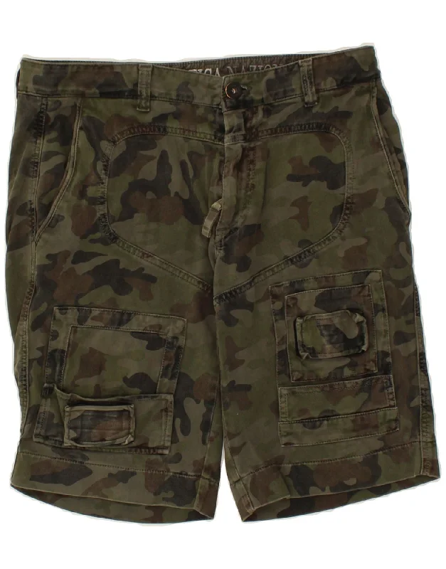 AERONAUTICA MILITARE Mens Cargo Shorts Medium W32 Khaki Camouflage Cotton