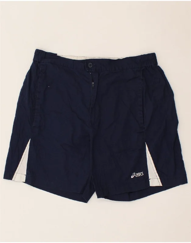 ASICS Mens Chino Shorts Large W34 Navy Blue Colourblock Cotton