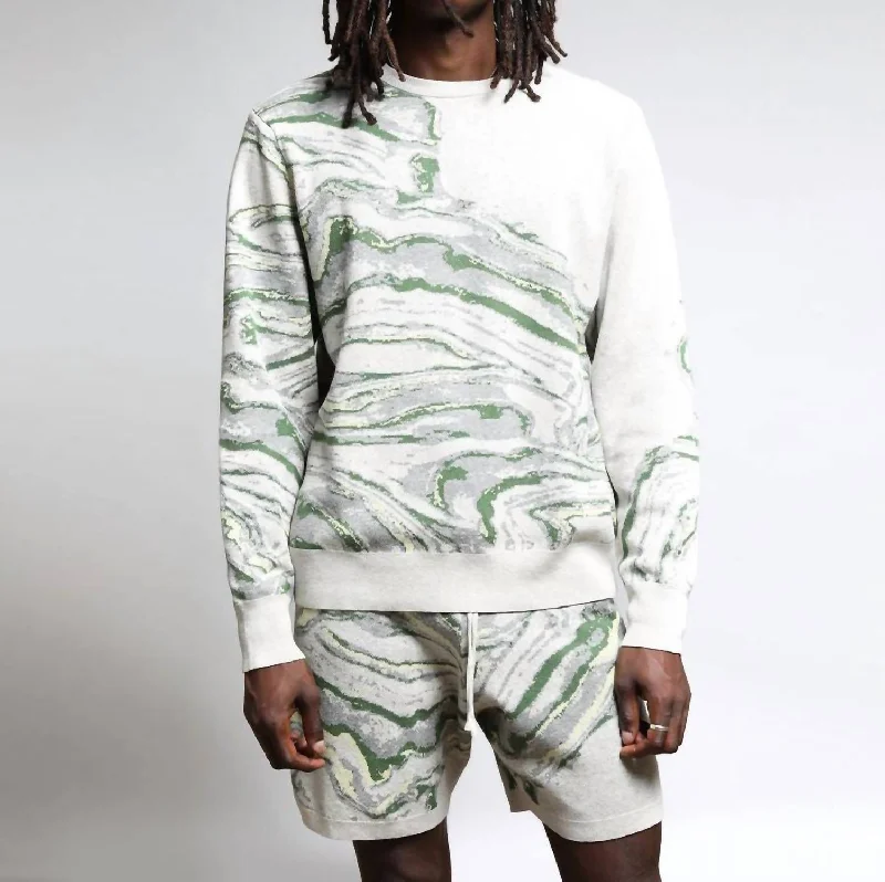 Azurite Color Spill Sweater Shorts In Beige/sage