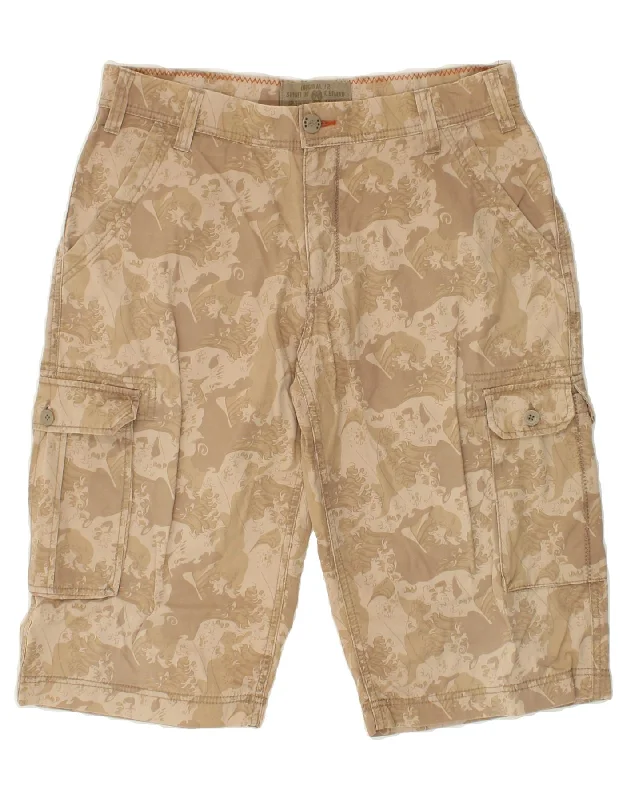 CLOCK HOUSE Mens Abstract Pattern Cargo Shorts W34 Large Beige Cotton