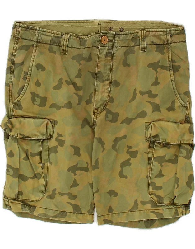 DAN JOHN Mens Cargo Shorts W38 XL Green Camouflage Cotton