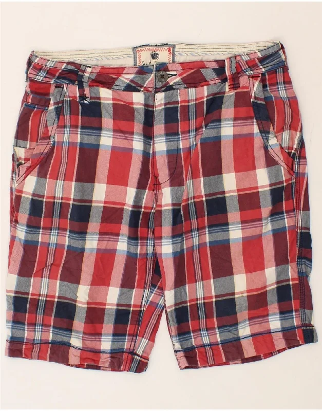 FAT FACE Mens Casual Shorts W34 Large Red Check Cotton