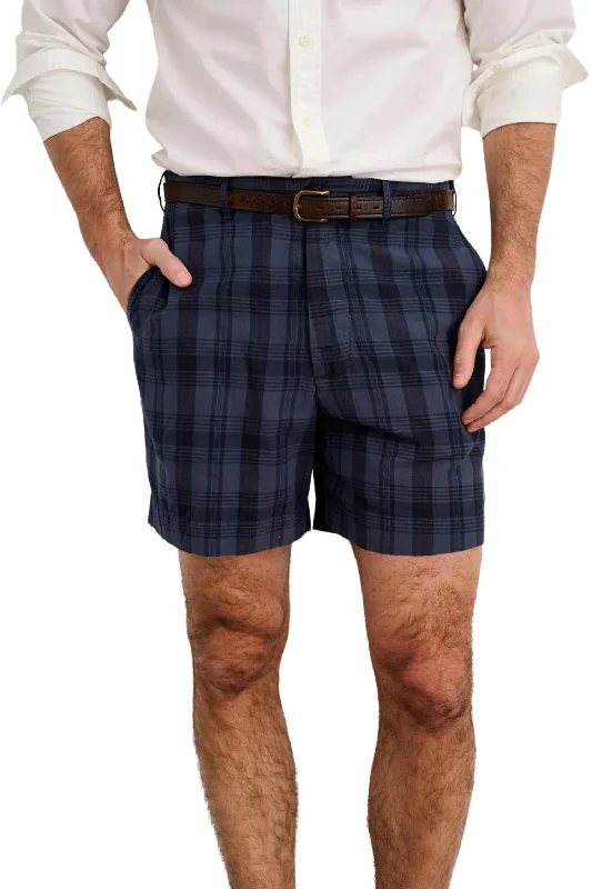 Flat Front Short In Navy Madras