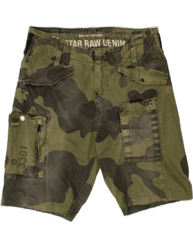 G-STAR Mens Cargo Shorts W36 Large Green Camouflage Cotton