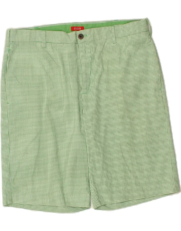 IZOD Mens Chino Shorts W36 Large  Green Gingham Cotton