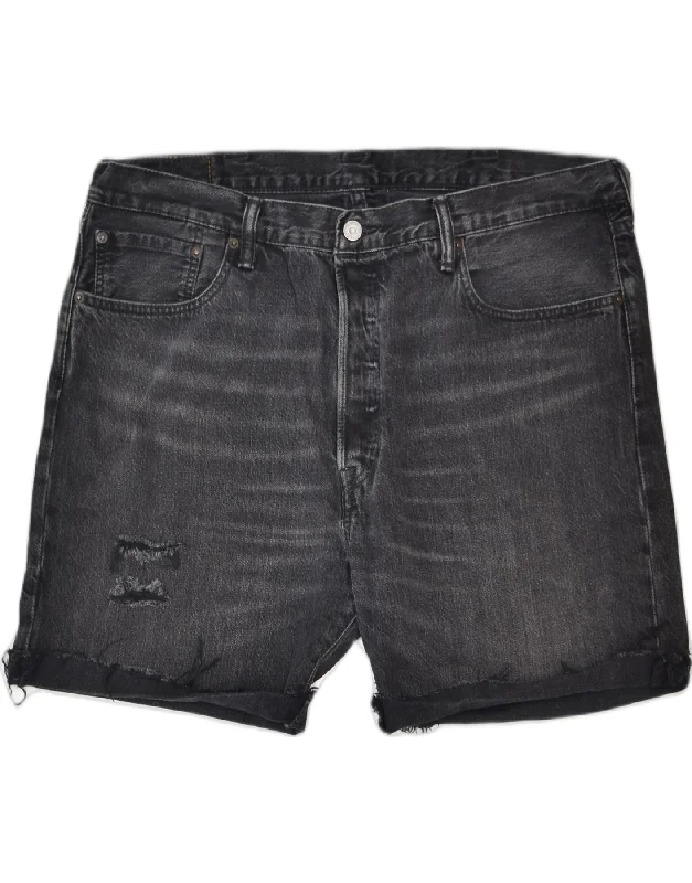 LEVI'S Mens 501 Distressed Denim Shorts W38 XL Black Cotton