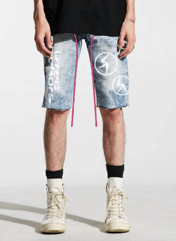 Men's Aphex Puff Print Denim Shorts In Light Blue