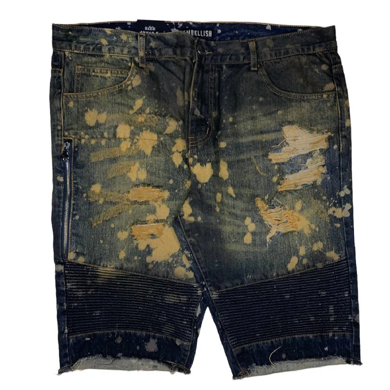 Men's Distressed Denim Short In Dark Wash