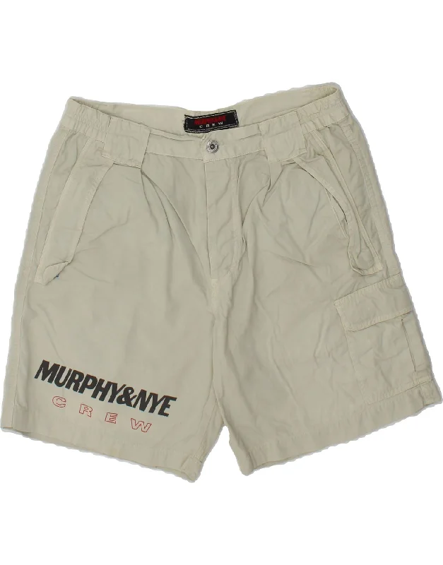 MURPHY & NYE Mens Graphic Cargo Shorts W36 Large  Off White Cotton