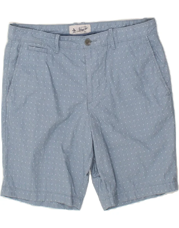 PENGUIN Mens Abstract Pattern Chino Shorts W33 Large Blue Cotton