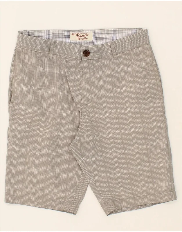 PENGUIN Mens Chino Shorts W30 Medium Grey Check Cotton