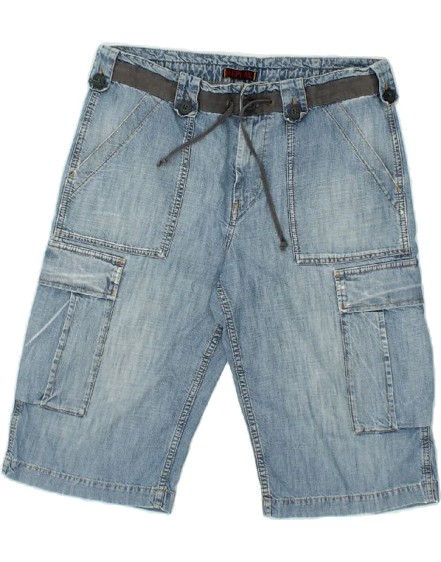 REPLAY Mens Cargo Denim Shorts W32 Medium  Blue Cotton