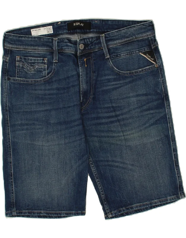 REPLAY Mens Denim Shorts W34 Large  Blue Cotton