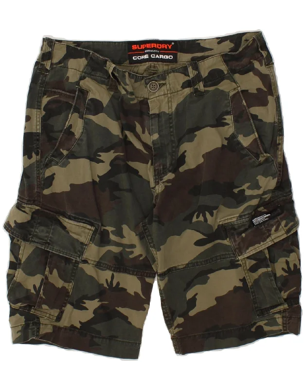 SUPERDRY Mens Cargo Shorts W34 Large Green Camouflage Cotton