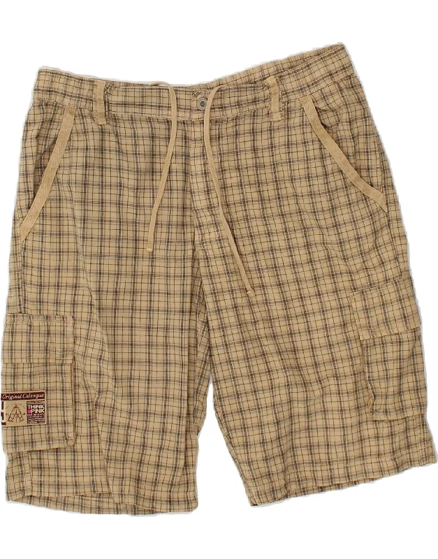 THINK PINK Mens Cargo Shorts Large W34  Beige Check Cotton