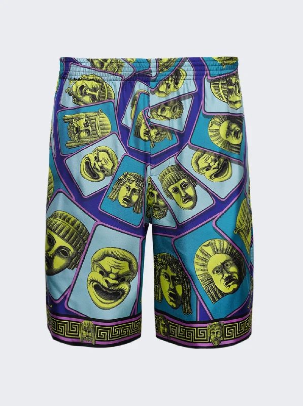 Twill Silk Mask Print Shorts