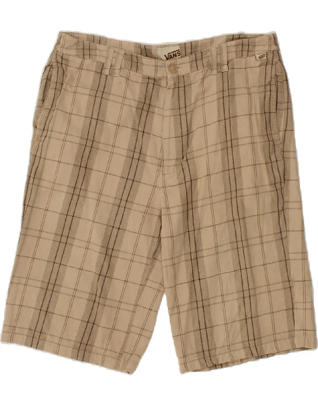 VANS Mens Chino Shorts W36 Large Beige Check Cotton