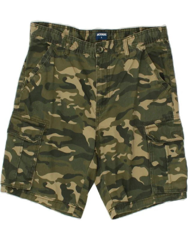 VINTAGE Mens Cargo Shorts Large W34  Khaki Camouflage Cotton