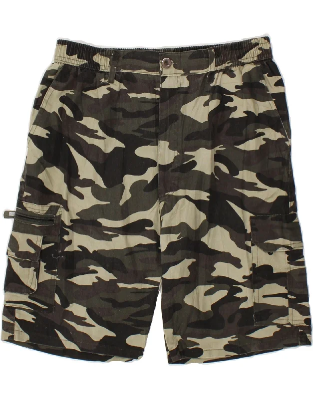 VINTAGE Mens Cargo Shorts W34 Large Grey Camouflage Cotton