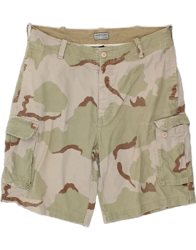 VINTAGE Mens Casual Shorts 2XL W42 Green Camouflage Cotton