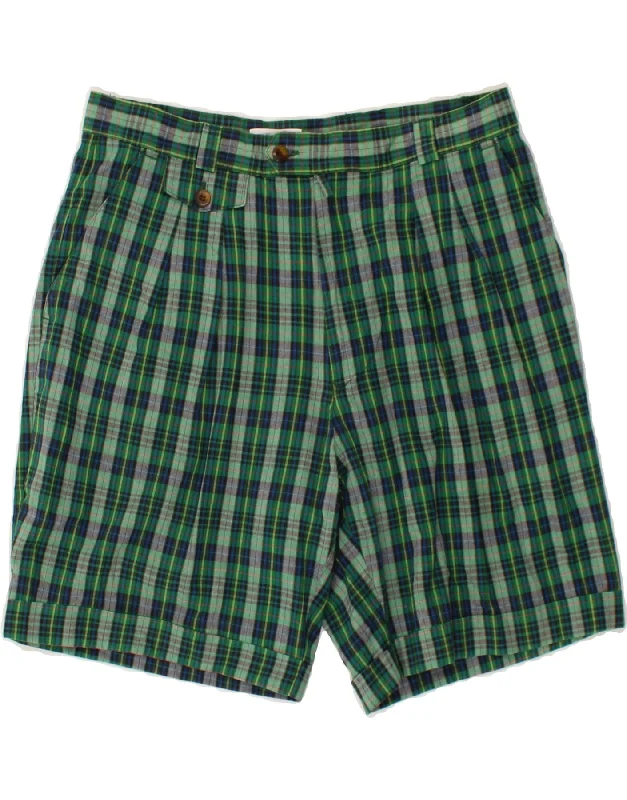 VINTAGE Mens Chino Shorts W32 Medium Green Check Cotton